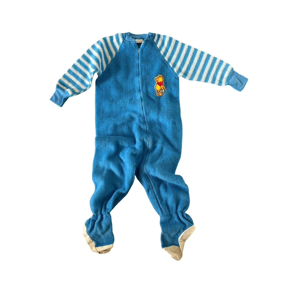 Vintage Winnie the Pooh Sears Blue Fleece Footed Pajamas Sleeper Boys 4t